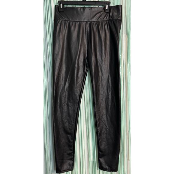 Brand Unknown Black Faux Leather Leggings, Poly/Spandex, Stretchy, Large - Picture 1 of 4